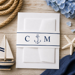 Scheepvaart Monogram Marine Anker Bruiloft Uitnodigingen Wikkel