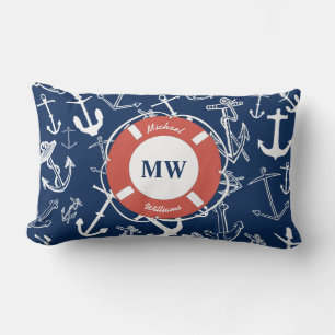 Scheepvaart Monogram Navy Blauwe Anker Patroon Kussen