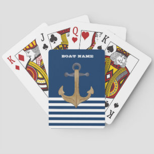 Scheepvaart, Oude Anker  Marineblauw Gestreepte Pokerkaarten