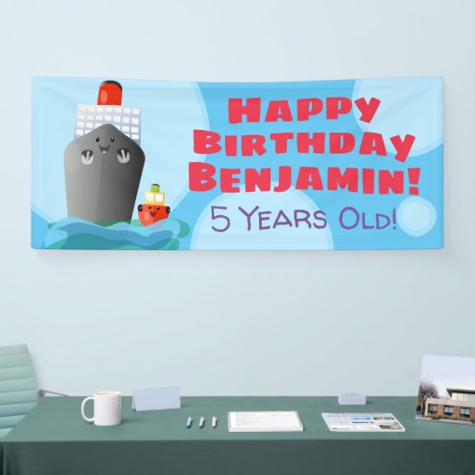 Scheepvaartboot cartoon verjaardag spandoek (Beurs)