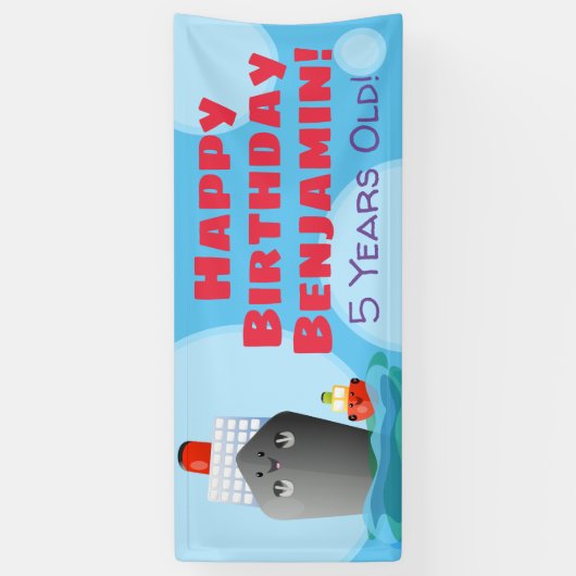 Scheepvaartboot cartoon verjaardag spandoek (Verticaal)