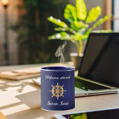 Scheepvaartboot met de naam gouden stuurwiel mok