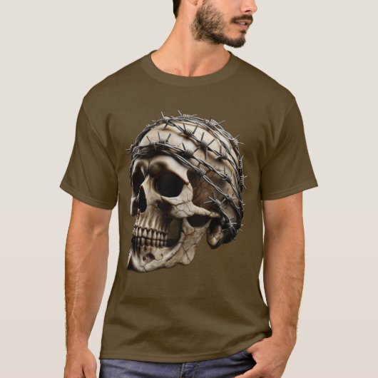 Scheermesdraad omwikkelde schedel t-shirt (Voorkant)
