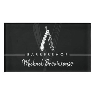 Scheermesjer Kapperszaak zwart logo eenvoudig Haar Naambadge