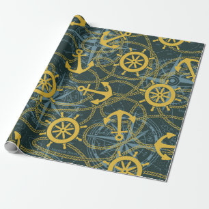 Scheerpende en touw voor anker zee met roos  cadeaupapier