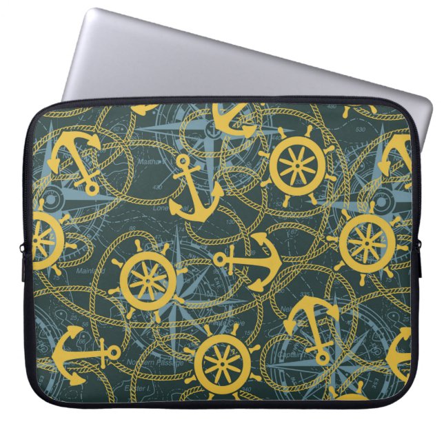 Scheerpende en touw voor anker zee met roos laptop sleeve (Voorkant)
