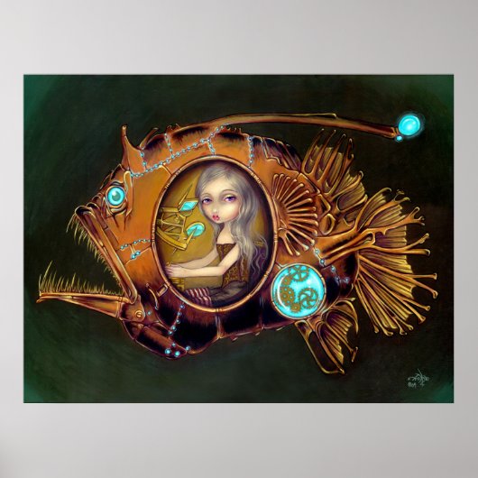 Scheervis onderzeeër steampunk low brow Art Afdruk Poster (Voorkant)
