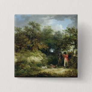 Scheiding van fazanten (olie op doek) 3 vierkante button 5,1 cm