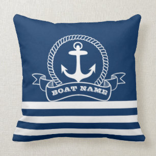 Schel anchor marineblauw gestreept kussen