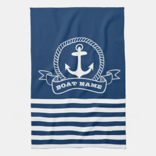 Schel anchor marineblauw gestreept theedoek