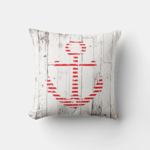 Schelanker rood wit houten rustieke kust kussen