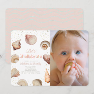 Schellebrate Seashell Realistische 1e verjaardag f Kaart