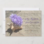 Schelp en paarse Hydrangea in zand Kaart (Voorkant)