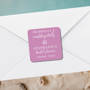 Schelp Huwelijksbellen Mauve Paarse Bruiloftsdouch Vierkante Sticker