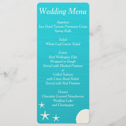 Schelp op strand bruiloft menu aangepaste uitnodig (Voorkant)