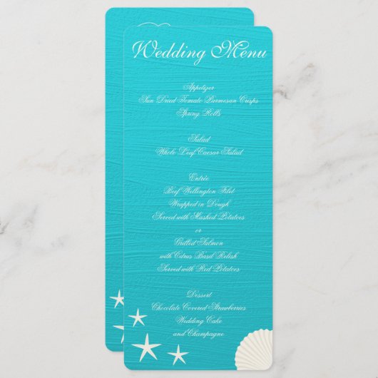 Schelp op strand bruiloft menu aangepaste uitnodig (Voorkant / Achterkant)