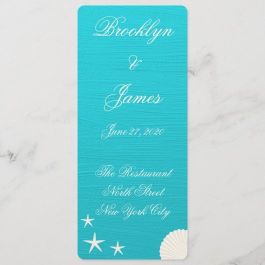 Schelp op strand bruiloft menu aangepaste uitnodig (Achterkant)