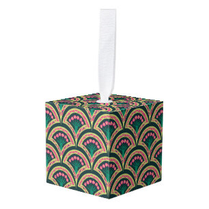 schelp-vormig groen patroon kubus ornament