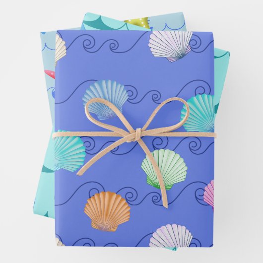 Schelp, Zeepaardje en Zeesterren Inpakpapier Vel (In situ)