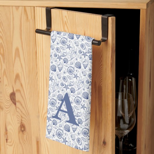 Schelp Zeester Nautisch Monogram Theedoek (Derde Gevouwen)