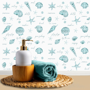 Schelp Zeester Zon Plezier Tekst Teal ID918 Behang