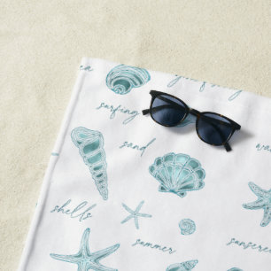 Schelp Zeester Zon Plezier Tekst Teal ID918 Strandlaken