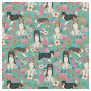 schelpdieren shetland sheepdog florals stof
