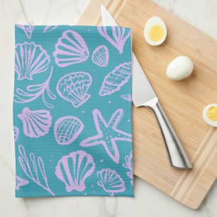 Schelpen Aqua Lavendel Patroon Strand Schelpen Chi Theedoek