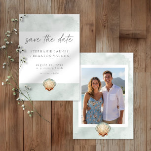 Schelpen Aquarel Minimalistische Strand Foto Trouw Save The Date