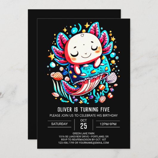 Schelpen Axolotl Magische Verjaardag Kaart (Voorkant / Achterkant)