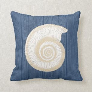 Schelpen Crème Antieke Blauwe Houten Kussen
