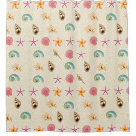 Schelpen en Plumeria Douchegordijn