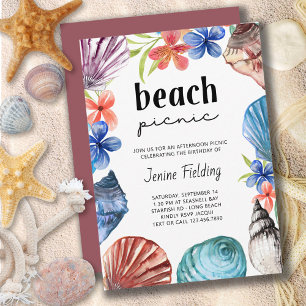 Schelpen en Tropische Bloemen Strand Picknick Verj Kaart
