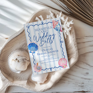 Schelpen en Trouwbellen Preppy Bruidsfeest Kaart