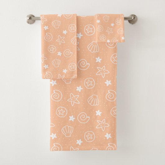 Schelpen en zeesterren Pastel Peach Patroon Bad Handdoek (Insitu)
