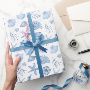 Schelpen Inpakpapier, Blauwe Zeekust Cadeauverpakk Cadeaupapier
