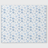 Schelpen Inpakpapier, Blauwe Zeekust Cadeauverpakk Cadeaupapier (Vlak)