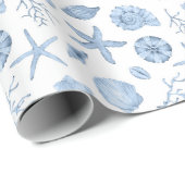 Schelpen Inpakpapier, Blauwe Zeekust Cadeauverpakk Cadeaupapier (Rol Hoek)