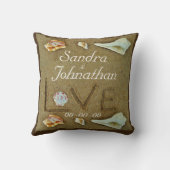 schelpen & Liefde op het strand aangepaste bruilof Kussen (Achterkant)