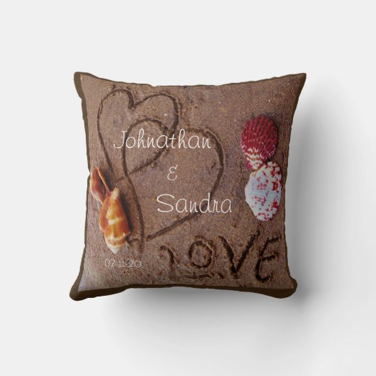 schelpen & Liefde op het strand aangepaste bruilof Kussen (Achterkant)