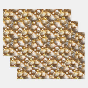 Schelpen parels gouden parel glans schelp inpakpapier vel
