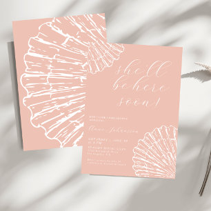 Schelpen Roze Elegante Baby Meisje Shower Uitnodig Kaart