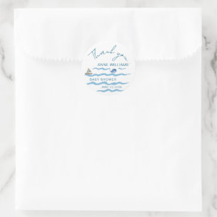 Schelpen Thema Baby Jongens Shower Bedankt Ronde Sticker