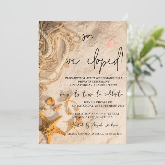 Schelpen Touw Zand Bruiloft Elopement Kaart (Staand voorkant)