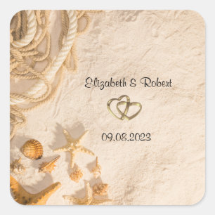 Schelpen Touw Zand  Vierkante Sticker