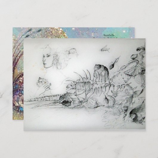 Schelpjes en jong meisje Zwart-wit tekening Briefkaart (Voorkant / Achterkant)