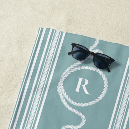 Schelptouw met monogram Stof Blauw Strandlaken (In situ)