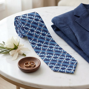 Schelwit Ankermotief Azure Blauwe Strepen Stropdas