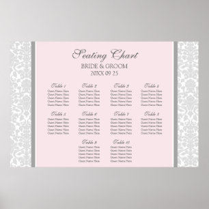 Schema 10 tabellen Roze grijze Damask Poster