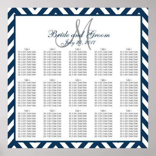 Schema 150 van het marineslot Blue Chevron Wedding Poster (Voorkant)